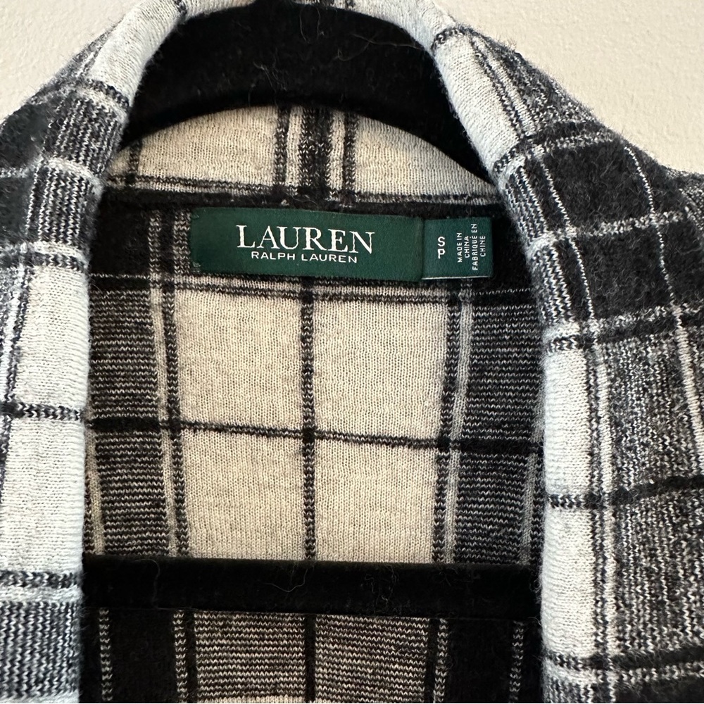 Lauren Ralph Lauren Black & White Plaid Open-Front Cardigan - Picture 3 of 3